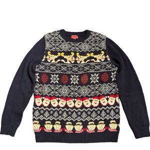 Men’s Christmas sweater navy with Xmas design lights up battery operated Size M